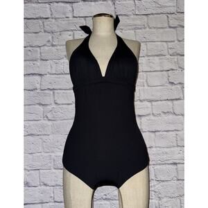 OndadeMar Women’s Halter Style Solid Black Bathing Suit One Piece Swim Size S